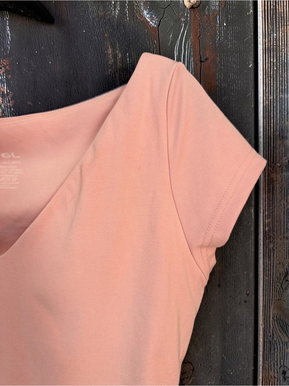 OGL Ribbed V Neck Cap Sleeve Top Large Peach Pink Basic Everyday Tee - Picture 3 of 5